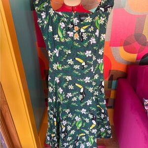 Collectif Tropical Toucan Print Sundress - Green